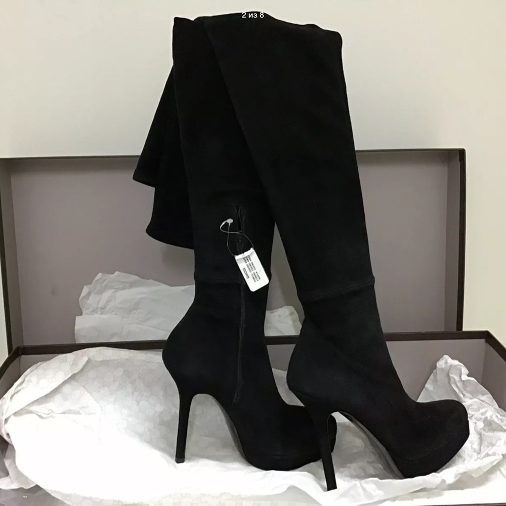 Gucci Black Suede Leather 36.5 Over The Knee Boots - Picture 2 of 13